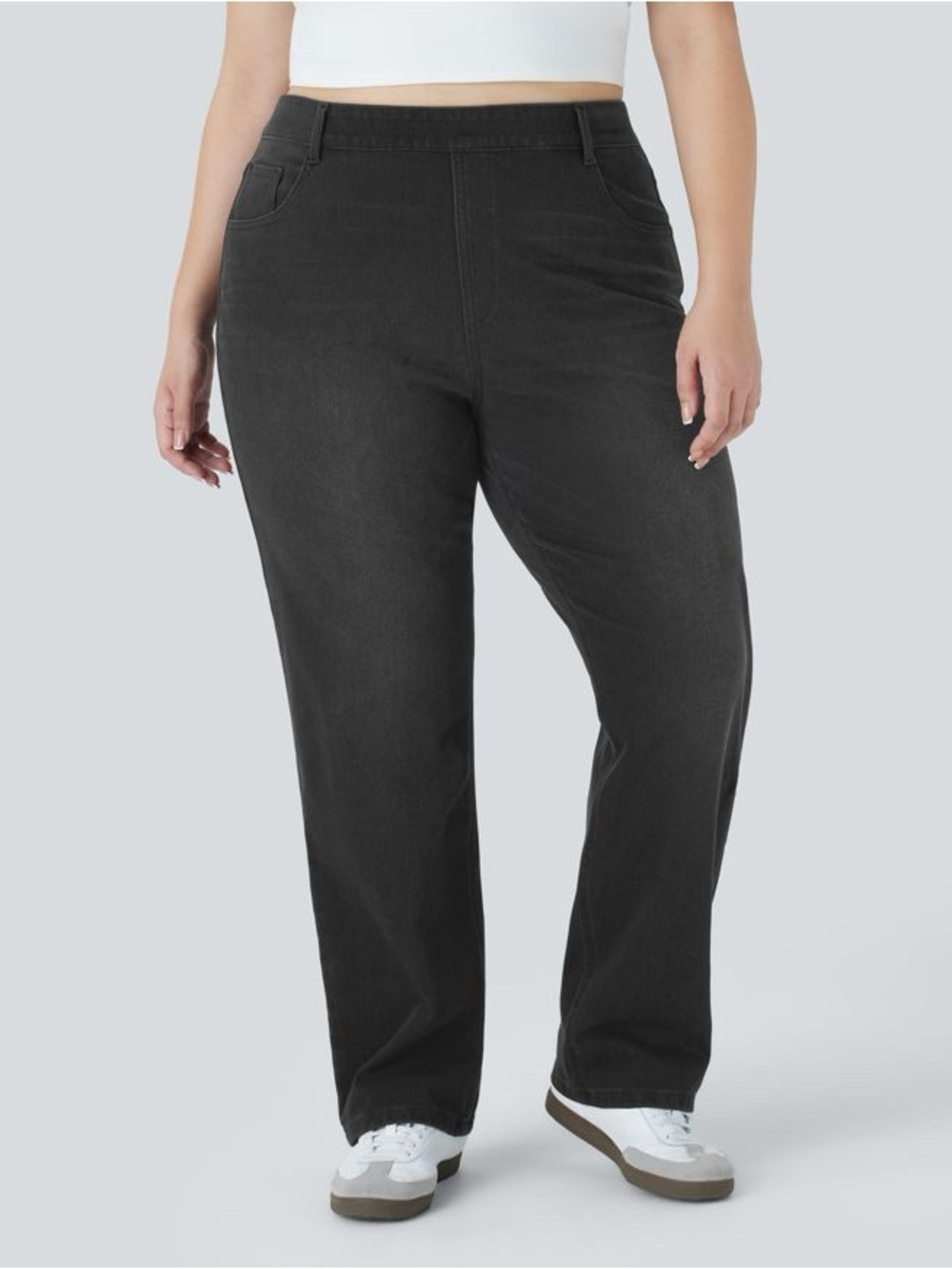Halara Flex™ High Waisted Pockets Straight Leg Washed Casual Plus Size Jeans 2X